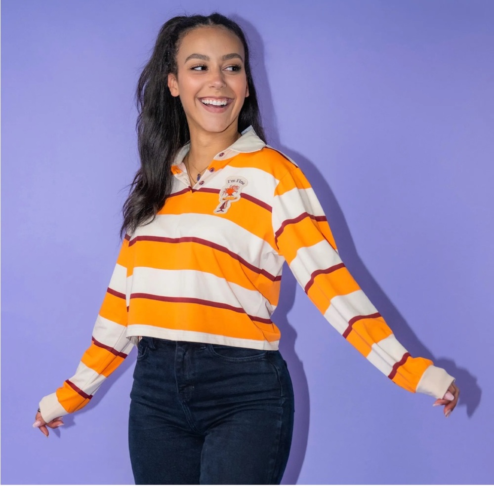 Cakeworthy Inside Out 2 Anxiety I’m Fine Striped Crop Polo Shirt